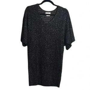 VAN HEUSEN Black Crochet Knit Silver Metallic Thread Top Size Medium